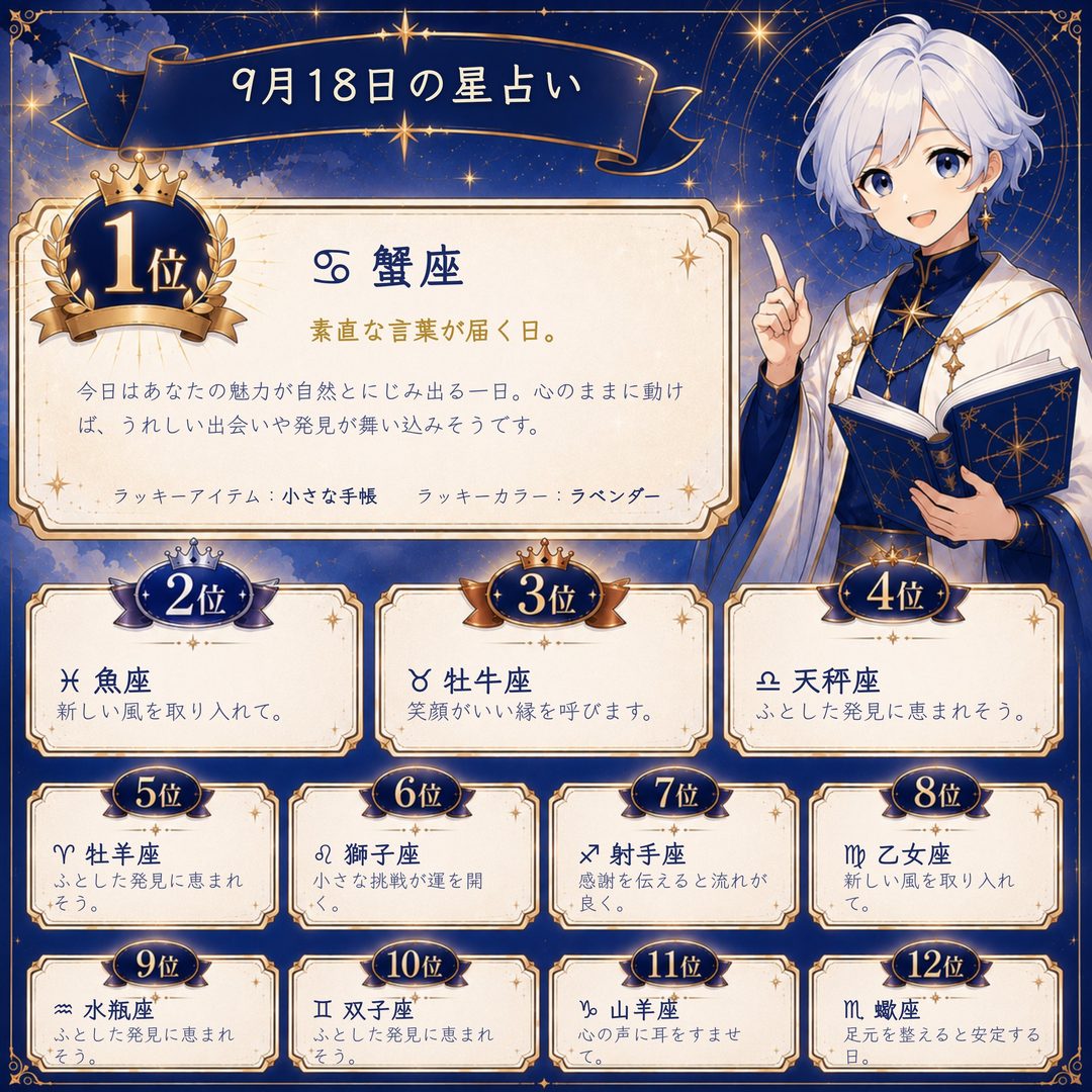 2026年9月18日（金）の12星座 運勢ランキング
