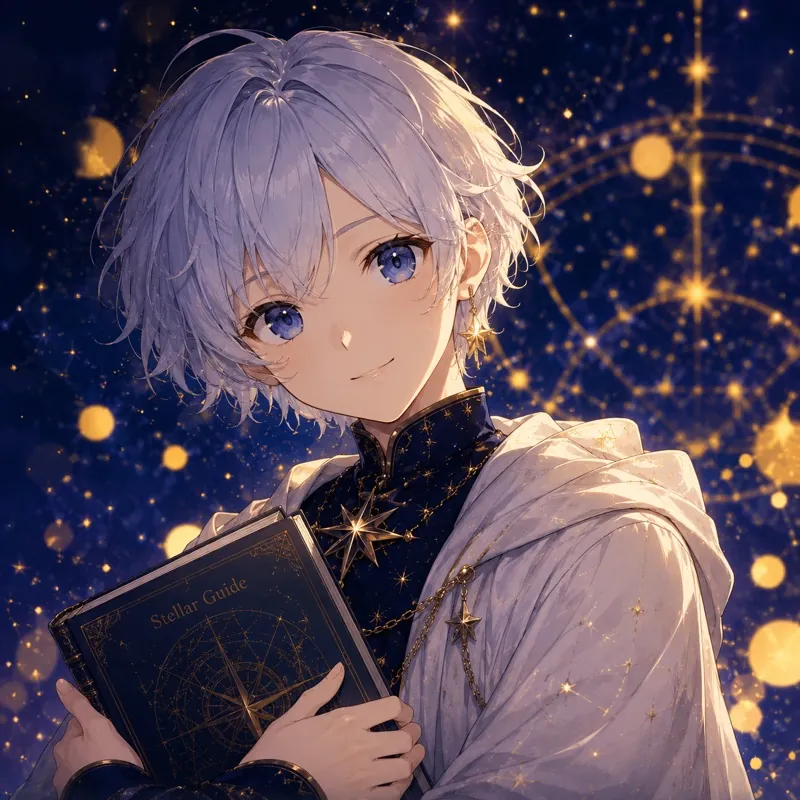 星図の本を抱いた、星の案内人ステラの肖像